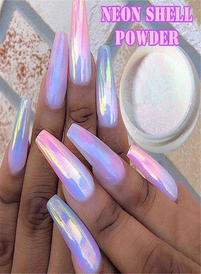 Bellecrey 1Box Holographic Nail Powder Mermaid Nail Glitter Powder Pearl Shell Shimmer Powder Glimmer Dust Pretty Shimmer Laser Glitters Nail Art Decorations Champaign Gold Holographic Nail Flakes Rainbow - Image 1